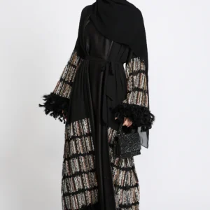 Luxury Feathers Of Twilight Open Abaya - Black