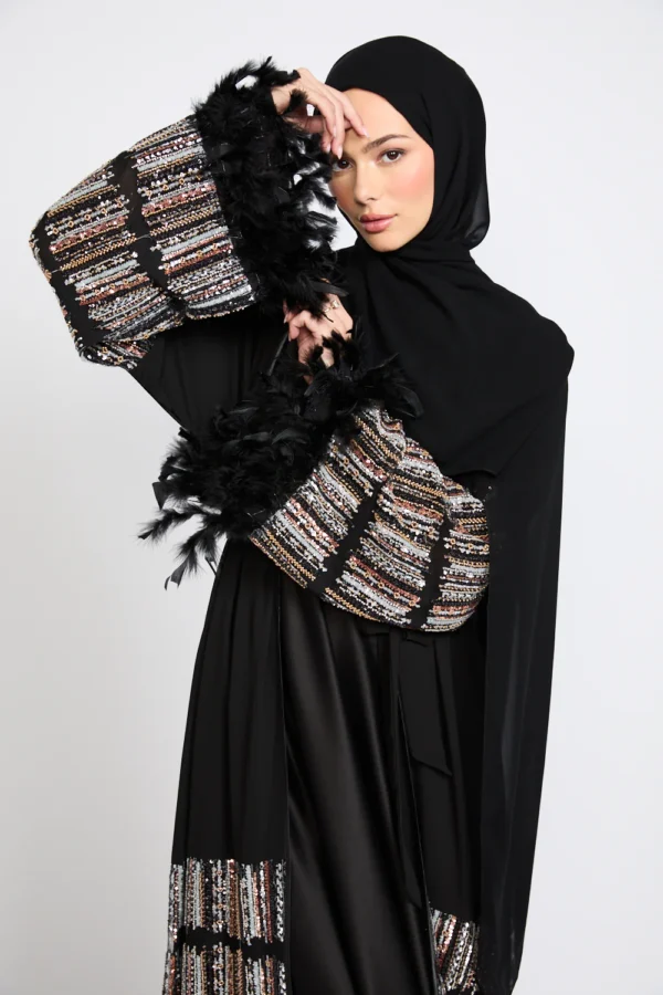 Luxury Feathers Of Twilight Open Abaya - Black - Image 2