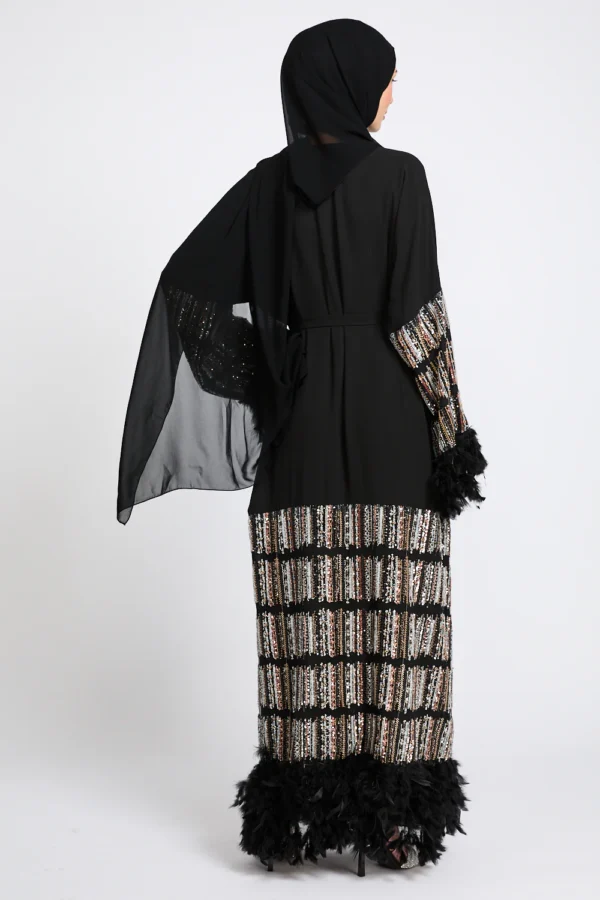 Luxury Feathers Of Twilight Open Abaya - Black - Image 4