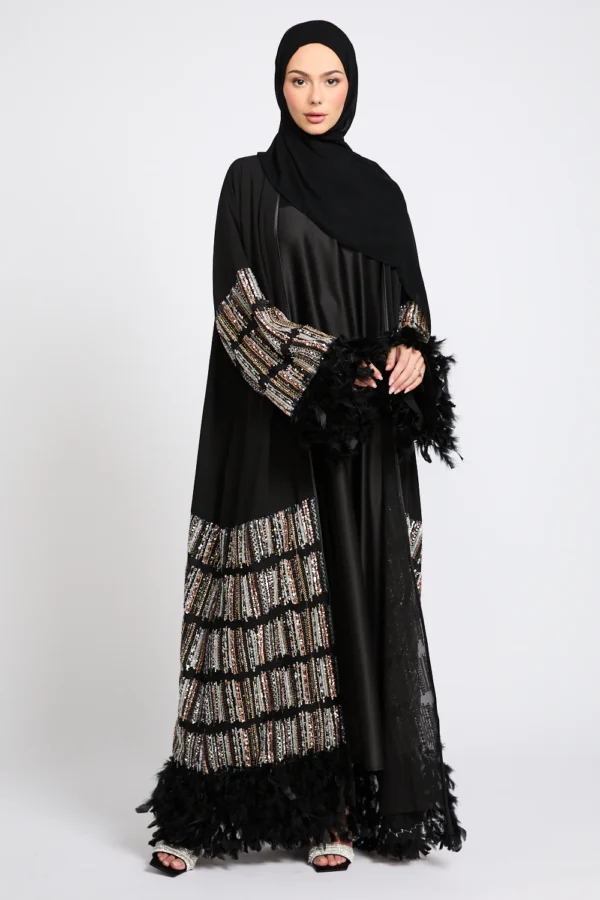 Luxury Feathers Of Twilight Open Abaya - Black - Image 5
