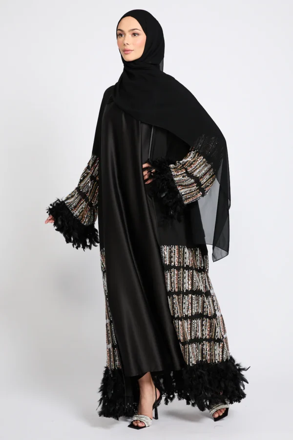 Luxury Feathers Of Twilight Open Abaya - Black - Image 6