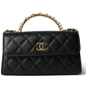 Chanel Black Lambskin Quilted Pearl Crystal Top