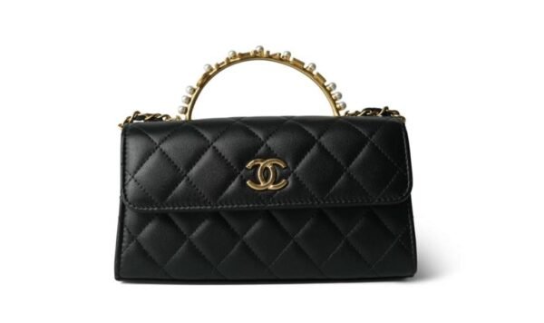 Chanel Black Lambskin Quilted Pearl Crystal Top