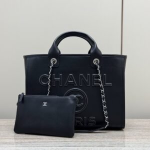 Chanel Deauville Tote Studded Medium Black