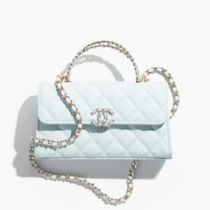 Chanel Top Handle Phone Holder With Chain LightBlue