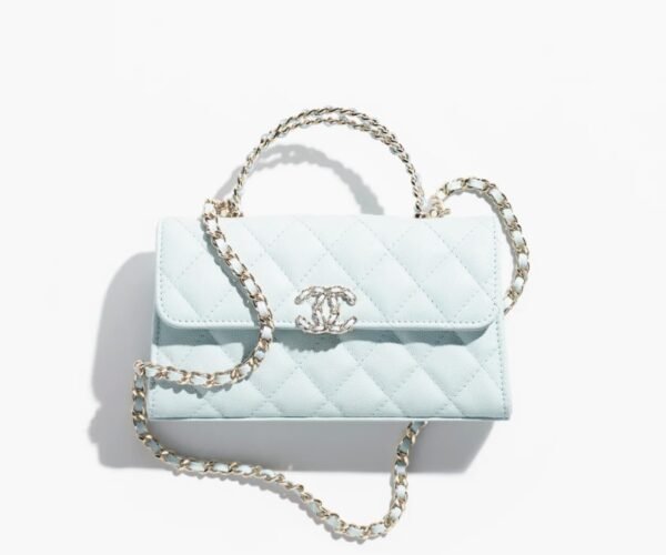 Chanel Top Handle Phone Holder With Chain LightBlue