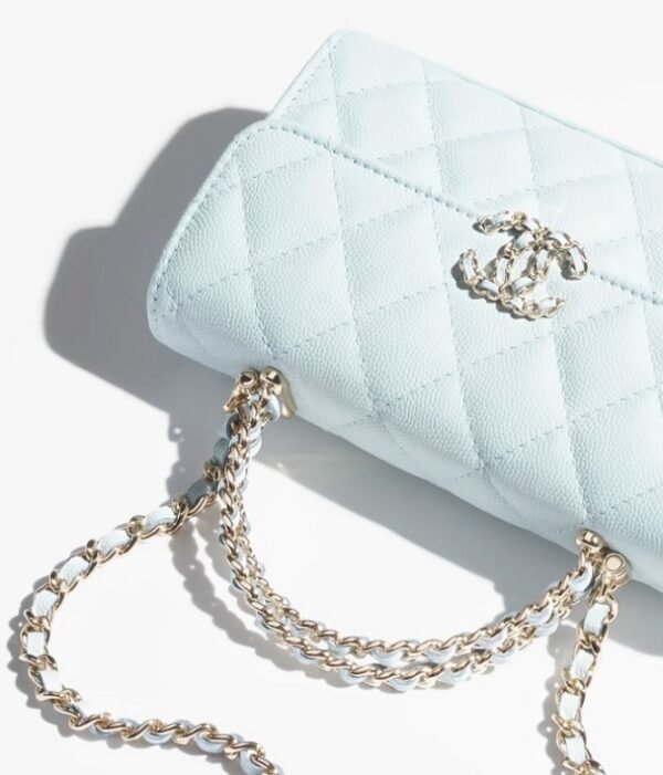 Chanel Top Handle Phone Holder With Chain LightBlue - Image 3