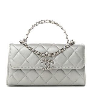 Chanel Top Handle Phone Holder With Chain Silver