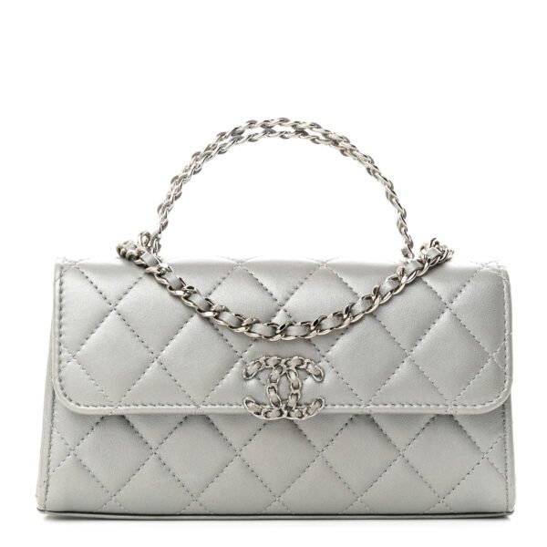 Chanel Top Handle Phone Holder With Chain Silver