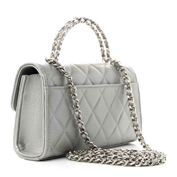 Chanel Top Handle Phone Holder With Chain Silver - Image 3