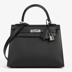 Hermes Kelly 25 Epsom Black Sellier - Silver Hardware
