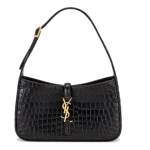 YSL Embossed Croc Hobo Bag - Black