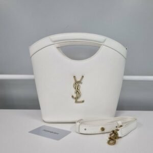 YSL Mini Leather Tote Bag White