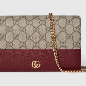Gucci Bi-colour GG Marmont WalletonChain Beige Rosso