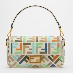 Fendi Baguette Multicolour Canvas Bag With FF Embroidery