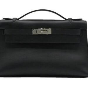 Hermes Kelly Pochette Black Swift leather PHW