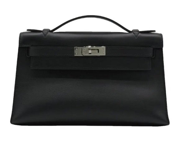 Hermes Kelly Pochette Black Swift leather PHW