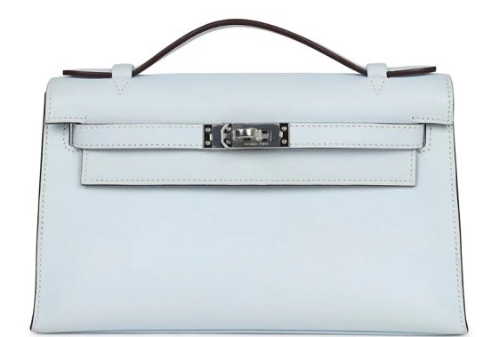 Hermes Kelly Pochette Bleu Brume Swift leather PHW