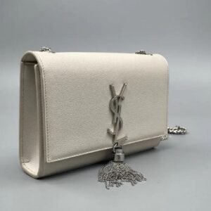 YSL Kate Tassel Chain Bag – White-Silver