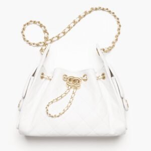 Chanel 25 Mini Handbag Grained Calfskin & Gold-Tone Metal White