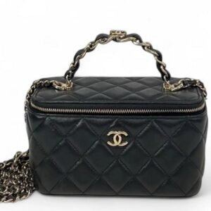 Chanel Quilted Pearl Crush Small Vanity Case Lambskin Black
